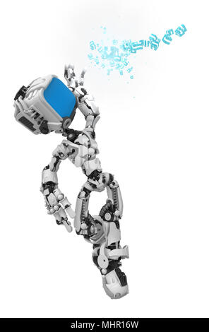 Kleine 3d-Roboter Abbildung, über Weiß, isoliert Stockfoto