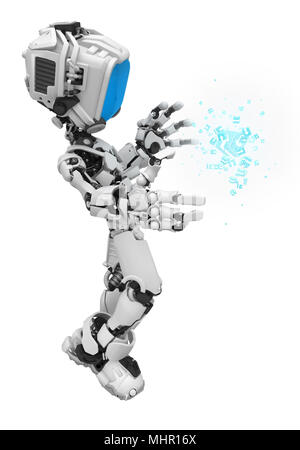Kleine 3d-Roboter Abbildung, über Weiß, isoliert Stockfoto