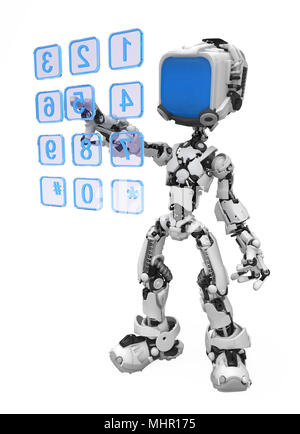 Kleine 3d-Roboter Abbildung, über Weiß, isoliert Stockfoto