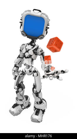 Kleine 3d-Roboter Abbildung, über Weiß, isoliert Stockfoto