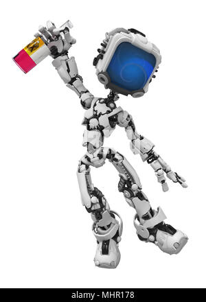 Kleine 3d-Roboter Abbildung, über Weiß, isoliert Stockfoto