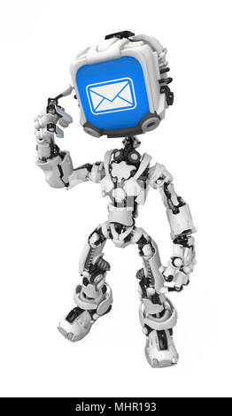 Kleine 3d-Roboter Abbildung, über Weiß, isoliert Stockfoto