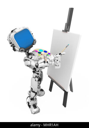 Kleine 3d-Roboter Abbildung, über Weiß, isoliert Stockfoto