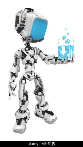 Kleine 3d-Roboter Abbildung, über Weiß, isoliert Stockfoto