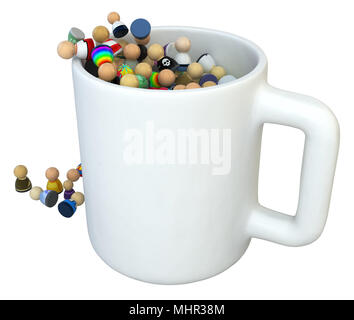 Masse von kleinen symbolischen 3D-Figuren, über Weiß, isoliert Stockfoto