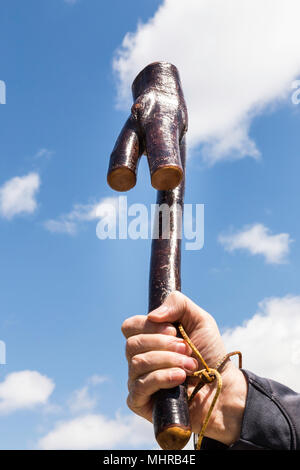 Männliche Hand mit einem Shillelagh Stockfoto