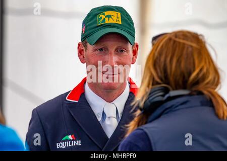 Gloucestershire, Vereinigtes Königreich. 3. Mai, 2018. Oliver Townend. Interview. Morgen Dressur. Mitsubishi Badminton Horse Trials. Badminton. UK. {03}/{05}/{2018}. Credit: Sport in Bildern/Alamy leben Nachrichten Stockfoto