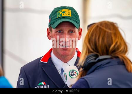 Gloucestershire, Vereinigtes Königreich. 3. Mai, 2018. Oliver Townend. Interview. Morgen Dressur. Mitsubishi Badminton Horse Trials. Badminton. UK. {03}/{05}/{2018}. Credit: Sport in Bildern/Alamy leben Nachrichten Stockfoto