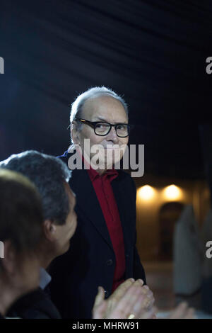 Rom, Italien. 3. Mai 2018. Ennio Morricone nimmt Fahrt Kino - 1 ª Settimana del Cinema italiano nel Mondo - Bei Studi di Cinecittà Roma Credit: Paolo Pirrocco/Alamy leben Nachrichten Stockfoto