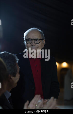 Rom, Italien. 3. Mai 2018. Ennio Morricone nimmt Fahrt Kino - 1 ª Settimana del Cinema italiano nel Mondo - Bei Studi di Cinecittà Roma Credit: Paolo Pirrocco/Alamy leben Nachrichten Stockfoto