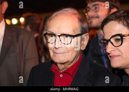 Rom, Italien. 3. Mai 2018. Ennio Morricone nimmt Fahrt Kino - 1 ª Settimana del Cinema italiano nel Mondo - Bei Studi di Cinecittà Roma Credit: Paolo Pirrocco/Alamy leben Nachrichten Stockfoto