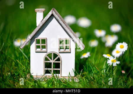 Miniaturhaus im Gras Stockfoto