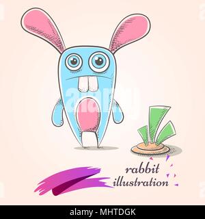 Cartoon lustig, nett, Crazy Rabbit. Karotte Abbildung. Stock Vektor