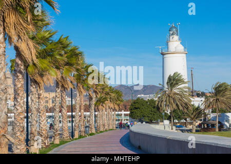 Leuchtturm "La Farola de Malaga in Malaga, Spanien Stockfoto