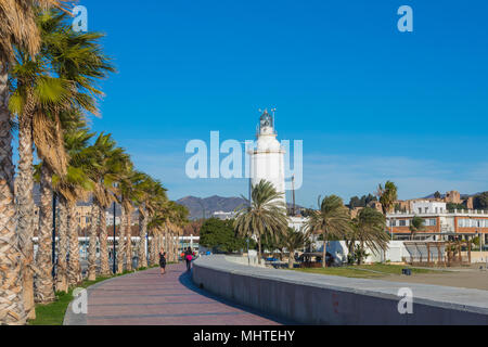 Leuchtturm "La Farola de Malaga in Malaga, Spanien Stockfoto