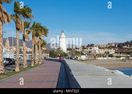 Leuchtturm "La Farola de Malaga in Malaga, Spanien Stockfoto