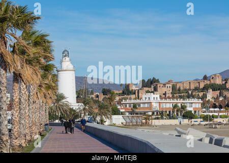 Leuchtturm "La Farola de Malaga in Malaga, Spanien Stockfoto