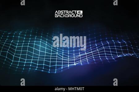 Netzwerkverbindung Konzept blue Vector Illustration. Futuristische hexagon Perspektive Weitwinkel Landschaft. Futuristische Wabe Konzept. 3D-Landschaft. Große Daten digitale Hintergrund. Stock Vektor