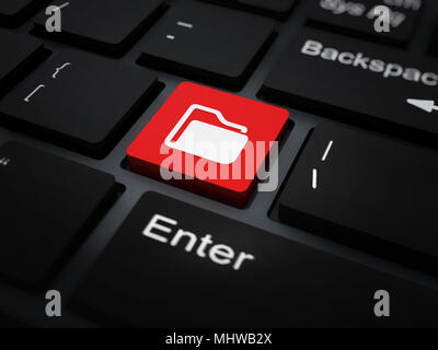 Ordner Symbol auf rote Taste auf der Tastatur. 3D-Darstellung. Stockfoto