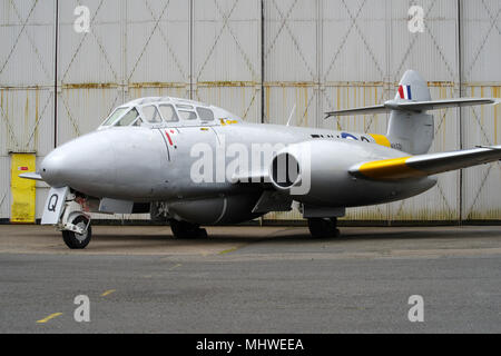 Gloster Meteor T7 WA591, G-BWMF, Coventry Airport, England, Vereinigtes Königreich. Stockfoto