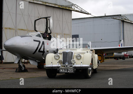 De Havilland Vampire, T11, WZ507, G-VTII, Flughafen Coventry, England, Vereinigtes Königreich. Stockfoto