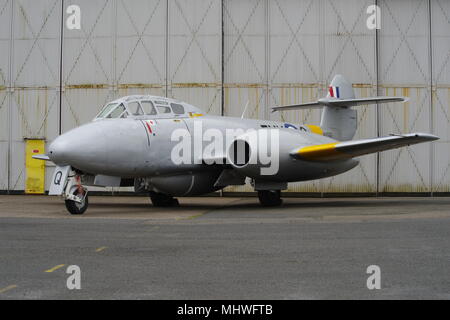 Gloster Meteor T7 WA591, G-BWMF, Coventry Airport, England, Vereinigtes Königreich. Stockfoto