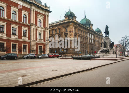 Krakau, Polen/Polen - 04.Februar 2018: Grunwald Denkmal. Oben auf er Pferd ist König Wladyslaw Jagiello Stockfoto