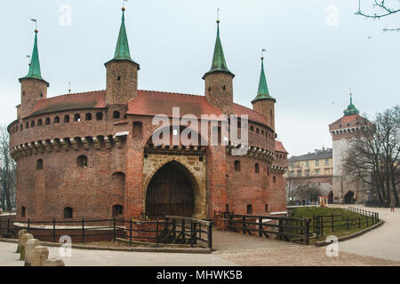 Krakau, Polen/Polen - 04.Februar 2018: Krakau Barbican. Stockfoto