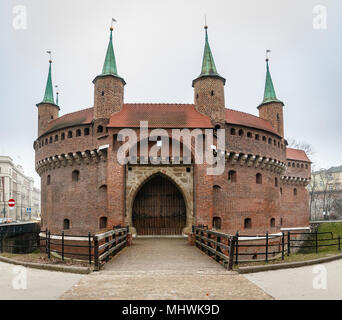 Krakau, Polen/Polen - 04.Februar 2018: Krakau Barbican. Stockfoto