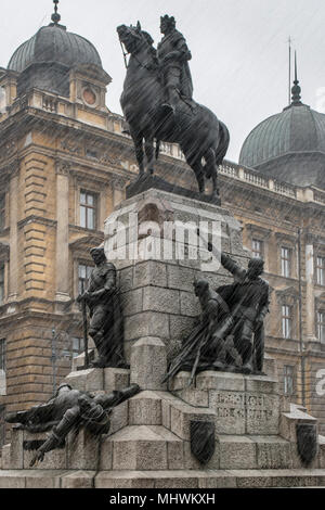 Krakau, Polen/Polen - 04.Februar 2018: Grunwald Denkmal. Oben auf er Pferd ist König Wladyslaw Jagiello Stockfoto