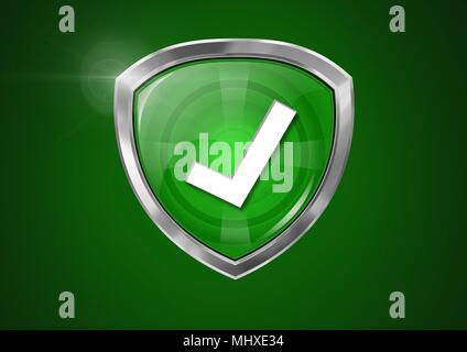 Richtigen tick Sicherheit Schutz Schild und grüner Hintergrund Stockfoto
