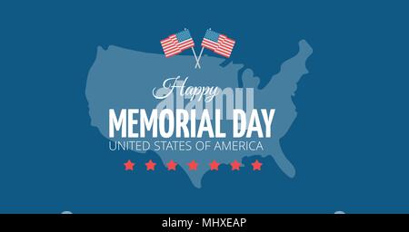 Memorial Day Text mit amerikanischer Flagge Land und blauer Hintergrund Stockfoto