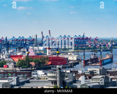 Hamburger Hafen, Hamburger Docks - der Hamburger Hafen ist der größte Hafen Deutschlands und drittgrößter Europas. World Trade International Trade, Global Trad Stockfoto