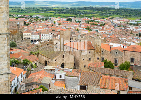 Luftaufnahmen von der schönen Stadt Trujillo Cáceres Stockfoto