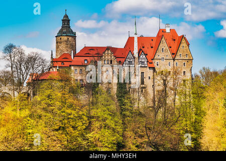 Czocha Schloß (Zamek Czocha) ist eine defensive Burg auf einem Hügel gebaut, Sucha (czocha), Woiwodschaft Niederschlesien, Polen, Europa Stockfoto