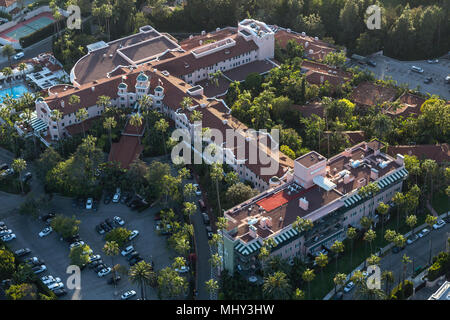 Beverly Hills, Kalifornien, USA - 18. April 2018: Luftaufnahme der historische, luxuriöse und stilvolle Hotel in Beverly Hills in der Nähe von Los Angeles, Kalifornien. Stockfoto
