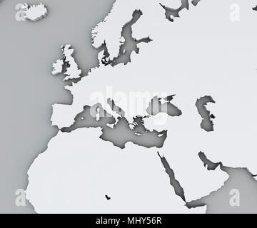 Karte von Mittelmeer und Europa, Afrika und dem Nahen Osten. Kartographie, geographische atlaswhite geografische Karte, Physik Stockfoto