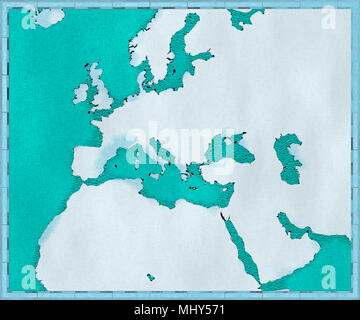 Karte von Mittelmeer und Europa, Afrika und dem Nahen Osten. Kartographie, geographische atlaswhite geografische Karte, Physik Stockfoto