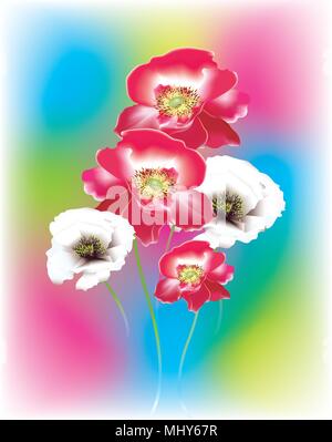 Farbenfrohe Mohn in Pastellfarben Hintergrund Stock Vektor