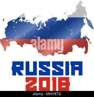 Russland 2018, russische Karte und winkte Flagge, Fussball-WM 2018. Vector Illustration Stock Vektor