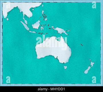 Karte von Ozeanien, gezeichnet dargestellt Pinselstriche, geografische Karte, Physik. Kartographie, geographische Atlas Stockfoto