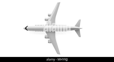 Leere Commercial Airplane mit vier Motoren, isolierten Ausschnitt auf weißem Hintergrund, Ansicht von oben. 3D-Darstellung Stockfoto