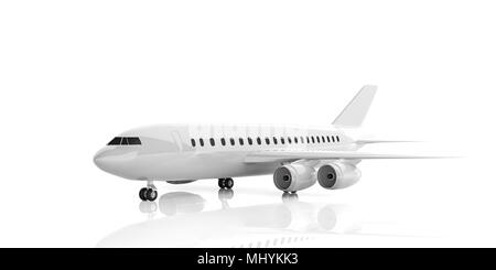 Leere Commercial Airplane mit vier Motoren, auf weißem Hintergrund. 3D-Darstellung Stockfoto