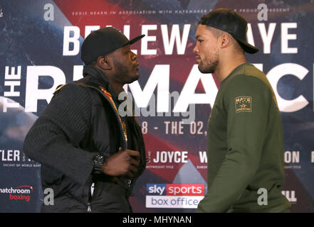 Lenroy Thomas (links) und Joe Joyce während der Pressekonferenz im Park Plaza, London. Stockfoto