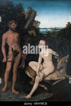 Lucas Cranach der Ältere (1472-1553), Apollo und Diana in einem bewaldeten Landschaft, 1530. Apoll und Diana in waldiger Landschaft. Stockfoto