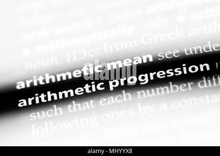 Arithmetische progression Wort in einem Wörterbuch. arithmetische Progression Konzept. Stockfoto