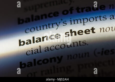 Bilanz Wort in einem Wörterbuch. Bilanz Konzept. Stockfoto