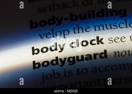 Body Clock Wort in einem Wörterbuch. Body Clock Konzept. Stockfoto