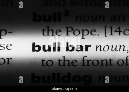 Bull bar Wort in einem Wörterbuch. Bull bar Konzept. Stockfoto