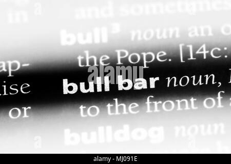 Bull bar Wort in einem Wörterbuch. Bull bar Konzept. Stockfoto